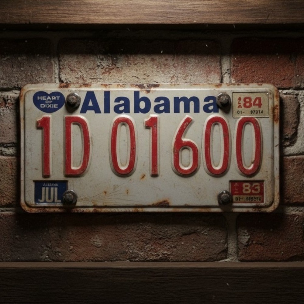 Alabama Vintage License Plate 1983 1984 Heart of Dixie 1D 01600 Rustic Metal